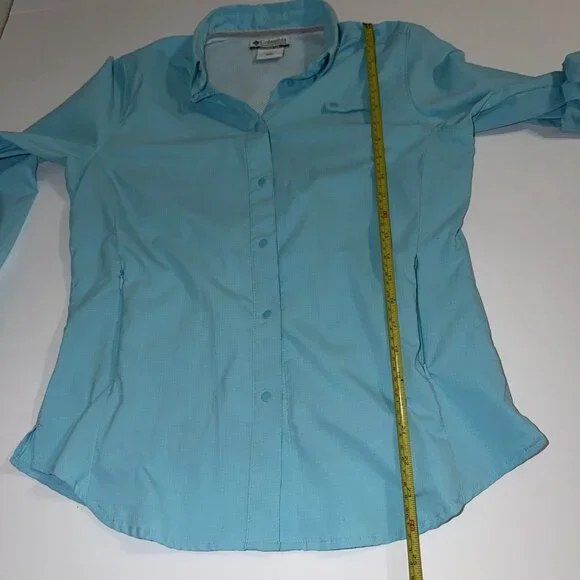 Columbia Shirt Women Small Blue Button Up Fish Angler Vented Long Sleeve PFG - Picture 11 of 12